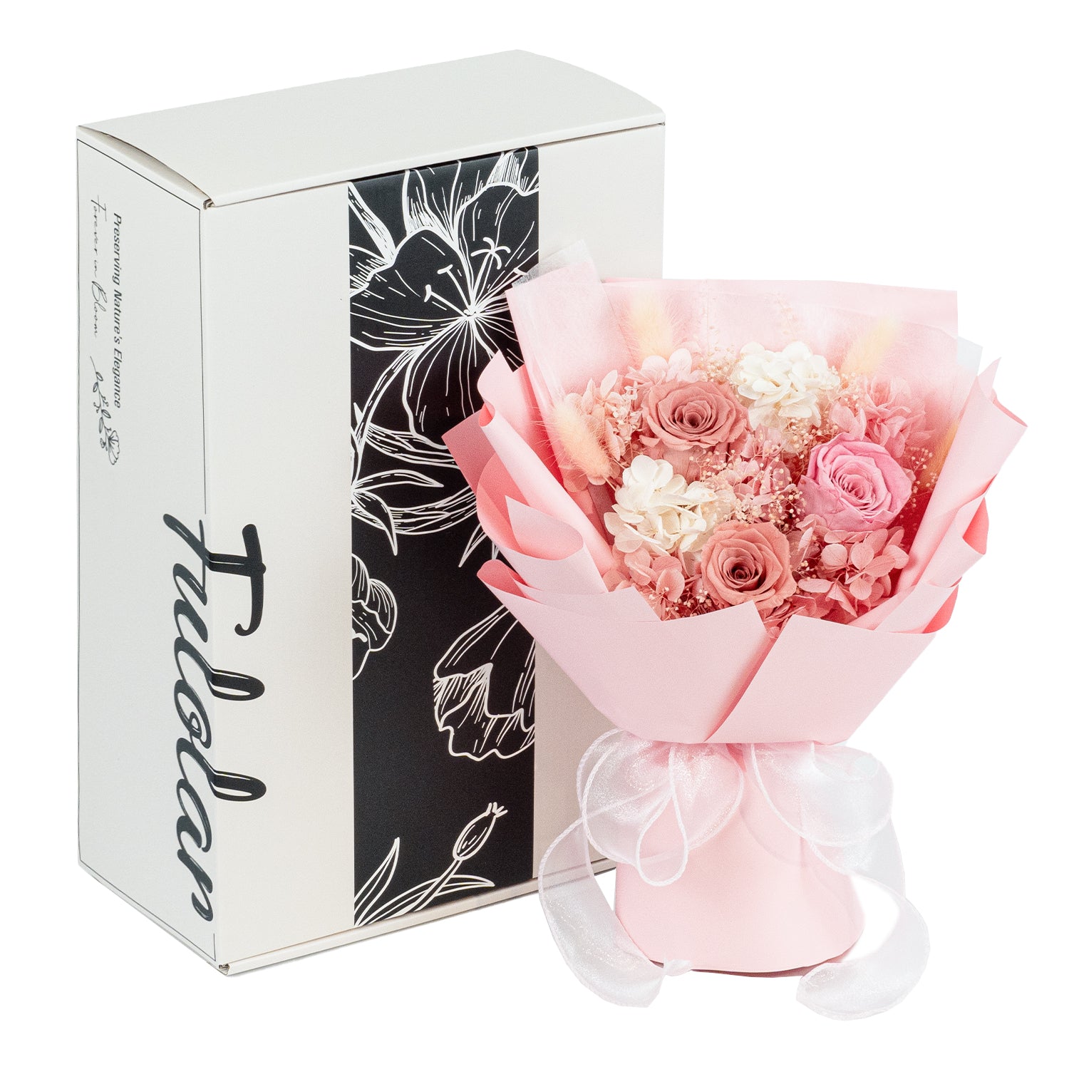 Fulolar Preserved Flowers Bouquet, Gift Box Packed Natural Long Lasting Forever Rose -Pink