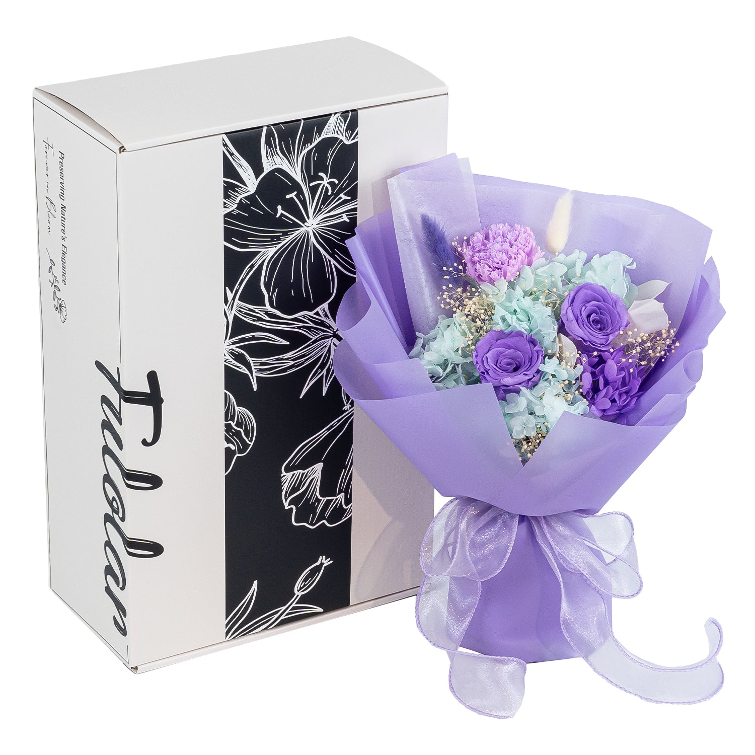 Fulolar Preserved Flowers Bouquet, Gift Box Packed Natural Long Lasting Forever Rose -Purple