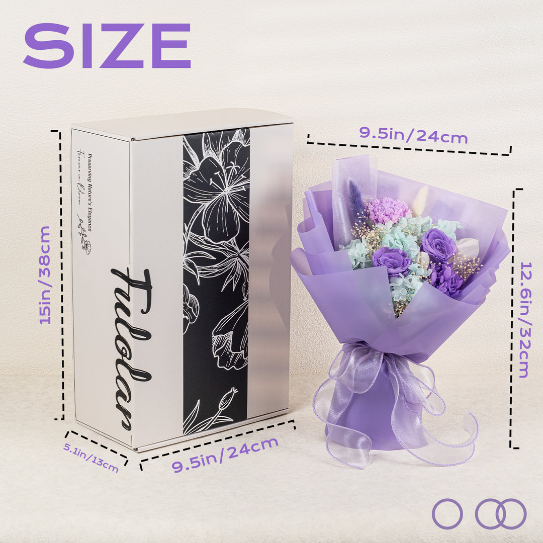 Fulolar Preserved Flowers Bouquet, Gift Box Packed Natural Long Lasting Forever Rose -Purple