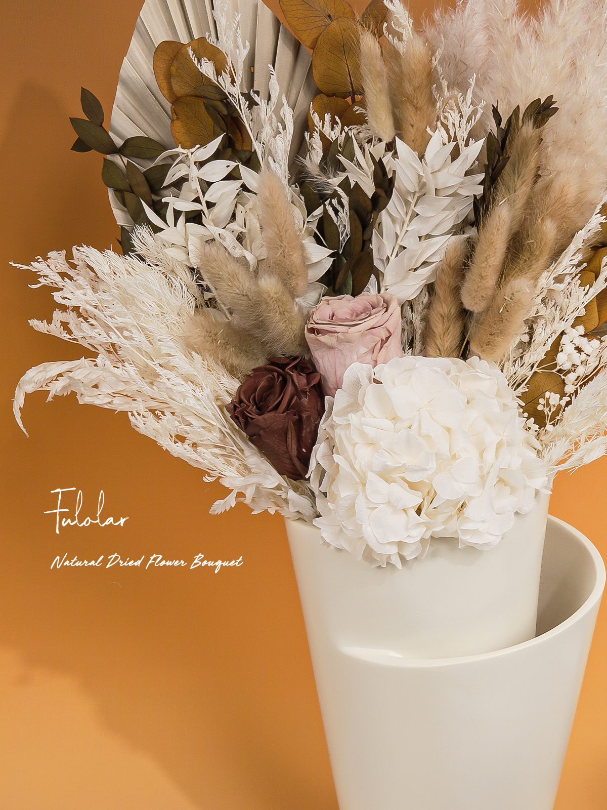 Natural Dried Flower Bouquet, Real Flower Arrangements Preserved Flowers Mix Bouquet -Brown